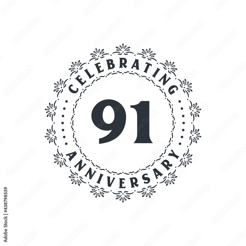 91 anniversary celebration, Greetings card for 91 years anniversary