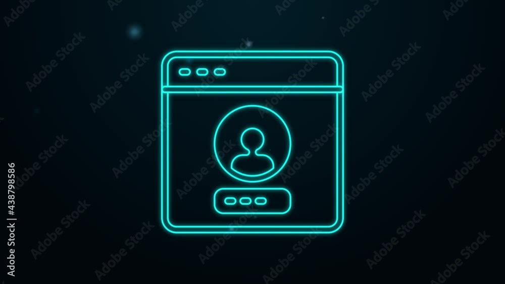 Glowing neon line Create account screen icon isolated on black background. 4K Video motion graphic animation Glowing neon line Create account screen icon isolated on black background. 4K Video motion graphic animation