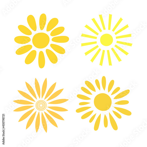 Simple suns set vector flat illustration, cute summer image for making cards, decor, vacation concept and holiday design for children