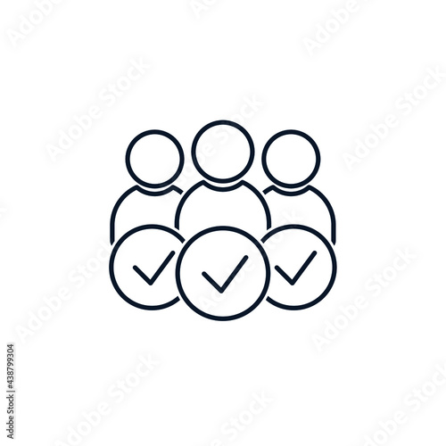 Silhouettes of men, sign of consent, approval. Community joining concept, allies, success stories, customer satisfaction, skilled workers, managers. Vector icon isolated on white background. 