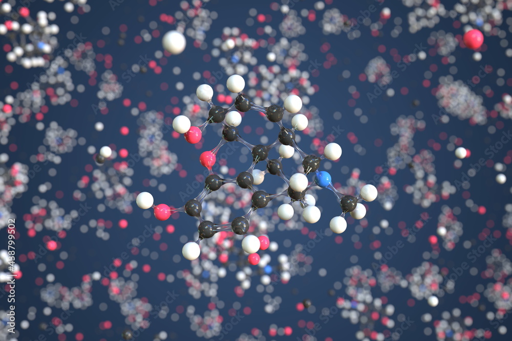 Morphine molecule made with balls, conceptual molecular model. Chemical 3d rendering Morphine molecule made with balls, conceptual molecular model. Chemical 3d rendering