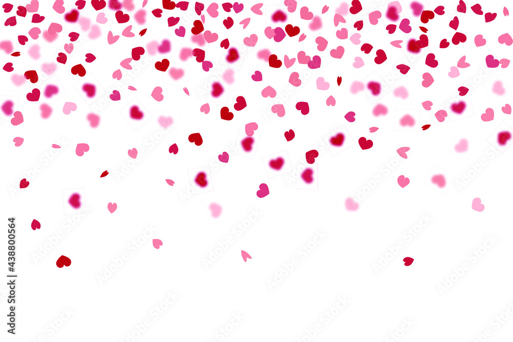 Heart Background. 8 March Banner with Flat Heart. Red Pink Empty Vintage Confetti Template. St Valentine Day Card with Classical Hearts.  Exploding Like Sign. Vector Template for Mother's Day Card.