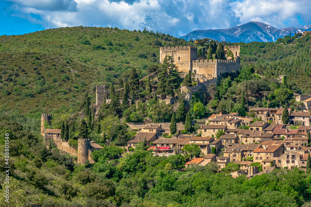 Castelnou village with the Mont canigou in the Background during the springtime - Another one of the Olus Beaux Villages de france