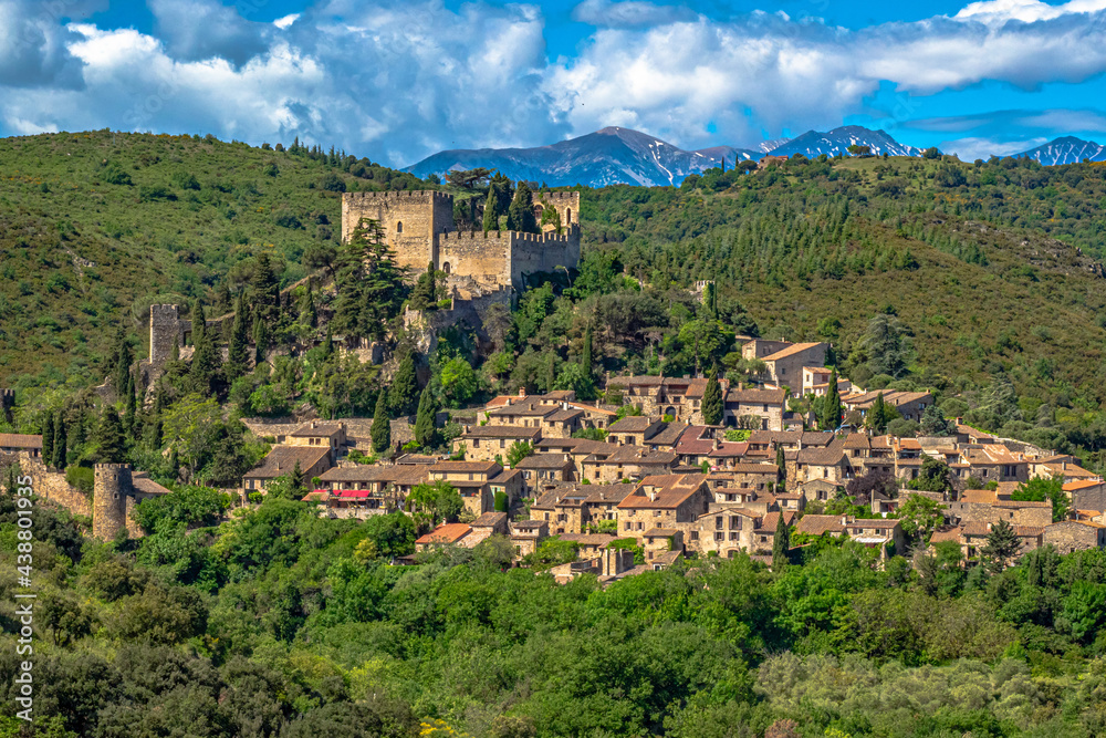 Castelnou village with the Mont canigou in the Background during the springtime - Another one of the Olus Beaux Villages de france
