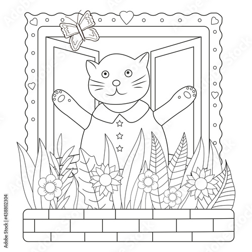 Cat coloring page. Cute kitten. Colouring animal.