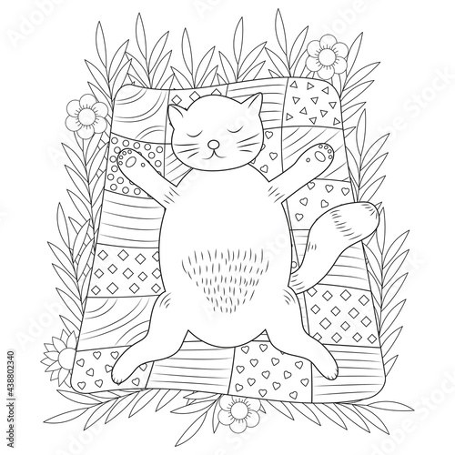 Fototapeta Naklejka Na Ścianę i Meble -  Cat coloring page. Cute kitten. Colouring animal.