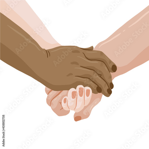 Three hands holding each other. 