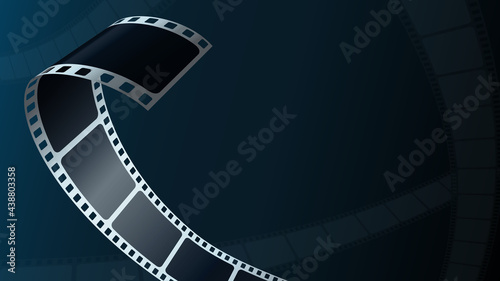 Realistic Cinema Background. Film strip in perspective. 3D isometric film strip. Vector template cinema festival or presentation with place for text. Design cinema movie festival poster, banner, flyer