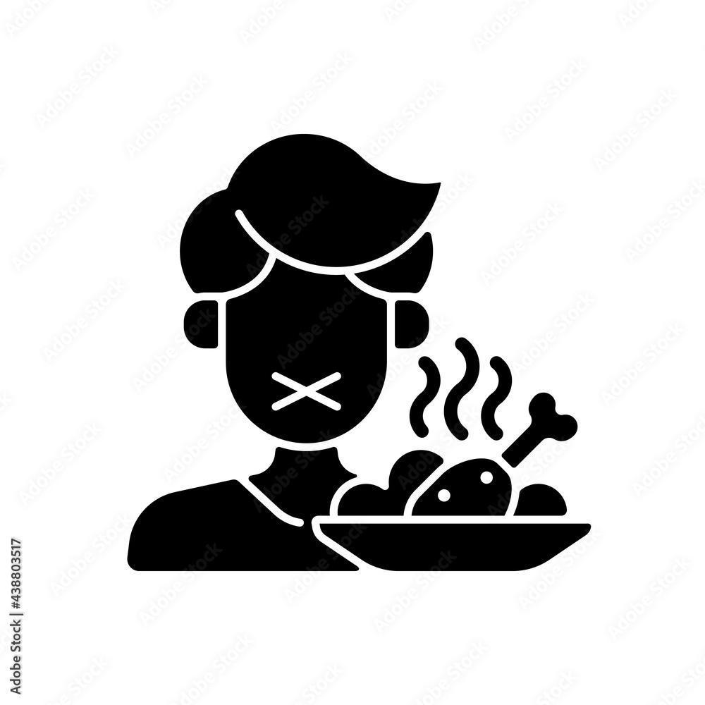 Loss of appetite black glyph icon. Restriction in food for diet ...