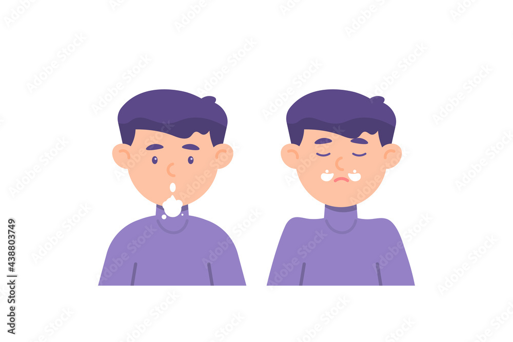 illustration of the expression of a boy inhaling and exhaling. take a deep breath to calm yourself down and relieve stress. flat style. vector design