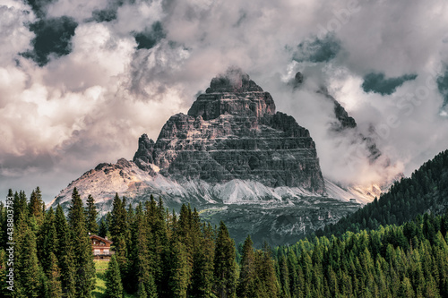 View of the west face of the Three Peaks, Italy.