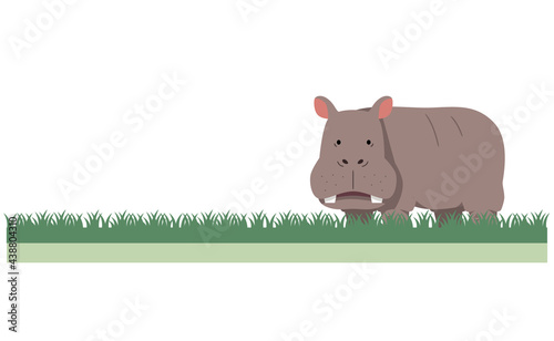カバと草地のイラスト素材