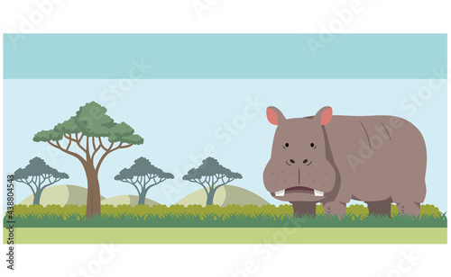 カバとサバンナのイラスト素材
