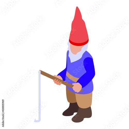 Gnome with fishing rod icon. Isometric of Gnome with fishing rod vector icon for web design isolated on white background