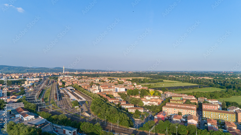 aerial view of train rails near Verona