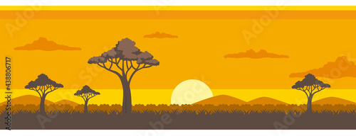 サバンナの夕日のイラスト素材