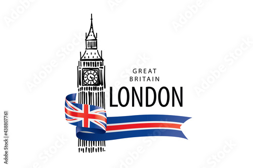 Vector drawing of Big Ben in London on a white background