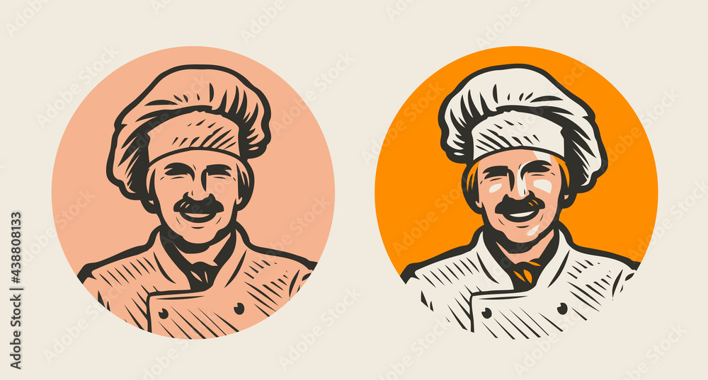 Chef man character logo. Cooking food symbol vector illustration Chef man character logo. Cooking food symbol vector illustration