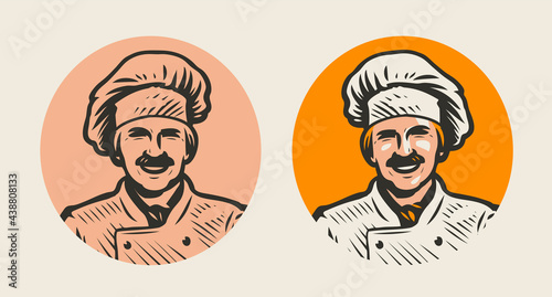 Chef man character logo. Cooking food symbol vector illustration