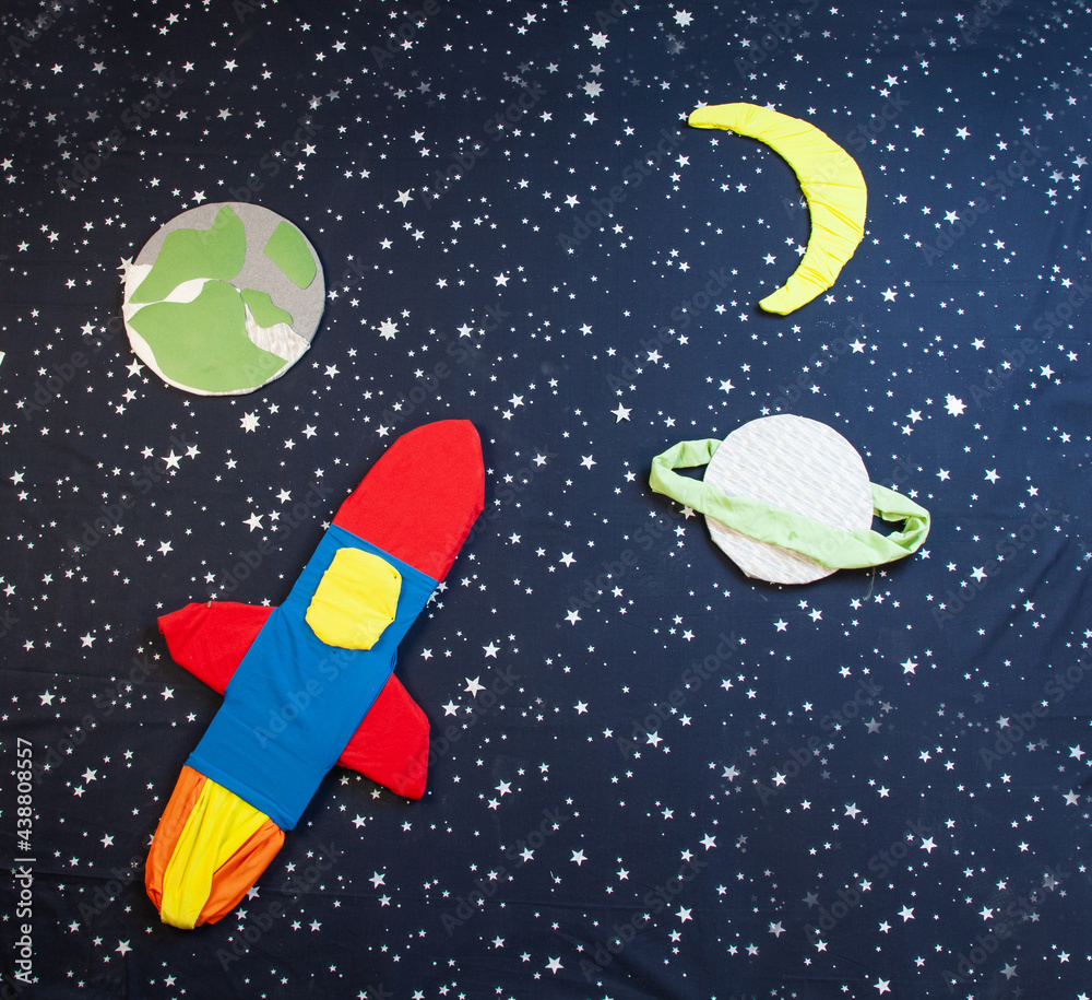 Space rocket planet backdrop made with cloth Space rocket planet backdrop made with cloth