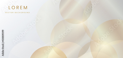 Abstract white background with golden circles overlay and lighting effect. Luxury concept.
