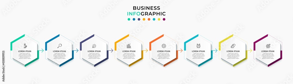 Vector Infographic design business template with icons and 8 options or steps. Can be used for process diagram, presentations, workflow layout, banner, flow chart, info graph Vector Infographic design business template with icons and 8 options or steps. Can be used for process diagram, presentations, workflow layout, banner, flow chart, info graph