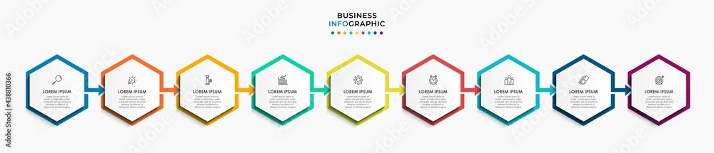 Vector Infographic design business template with icons and 9 options or steps. Can be used for process diagram, presentations, workflow layout, banner, flow chart, info graph Vector Infographic design business template with icons and 9 options or steps. Can be used for process diagram, presentations, workflow layout, banner, flow chart, info graph