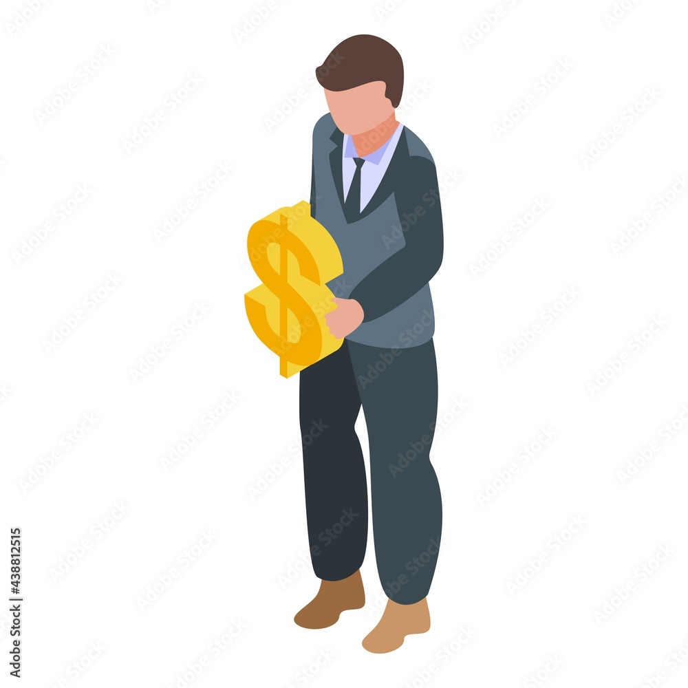Bank worker result money icon. Isometric of Bank worker result money vector icon for web design isolated on white background Bank worker result money icon. Isometric of Bank worker result money vector icon for web design isolated on white background