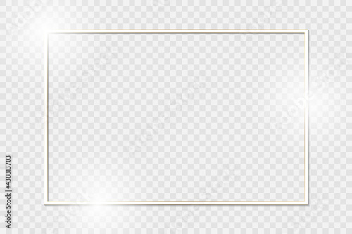 White shiny glowing vintage frame with shadows isolated on transparent background. White luxury realistic rectangle border. PNG. Vector illustration