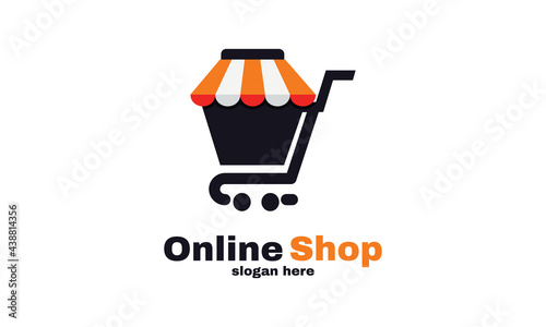 abstract Trolley online shop logo designs template vector simple shopping logo design