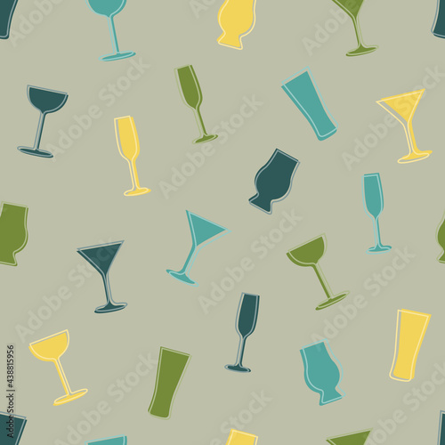 Seamless pattern of cocktail alcoholic drinks glass in flat style. ready to use for cloth, textile, wrap and other.