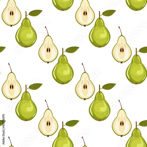 Cute seamless pear pattern on paper background. Fruity patterns collection