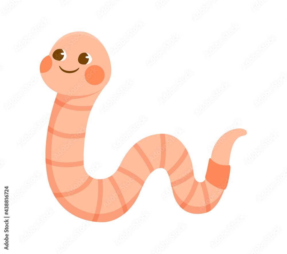 Fototapeta premium Cute pink smiling worm on white background
