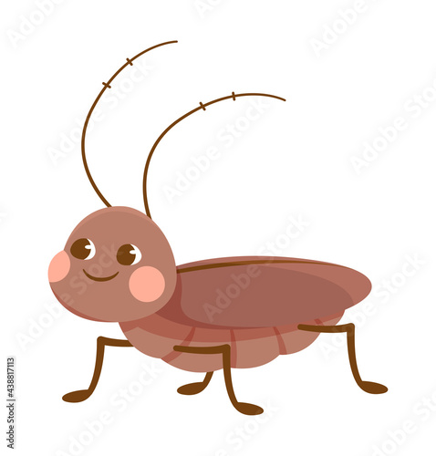 Cute brown smiling cockroach on white background