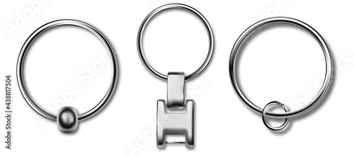 Trinket keyring mockup, metal keychain set. Reallistic set with metal keychain. Breloque illustration. Blank accessory for corporate identity. photo