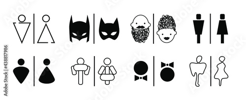WC icon set. Toilet sign collection for public navigation. International restroom symbol.