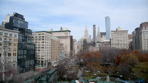 MANHATTAN, USA - DECEMBER 5, 2018: Aerial view of Union Square and surrounding buildings