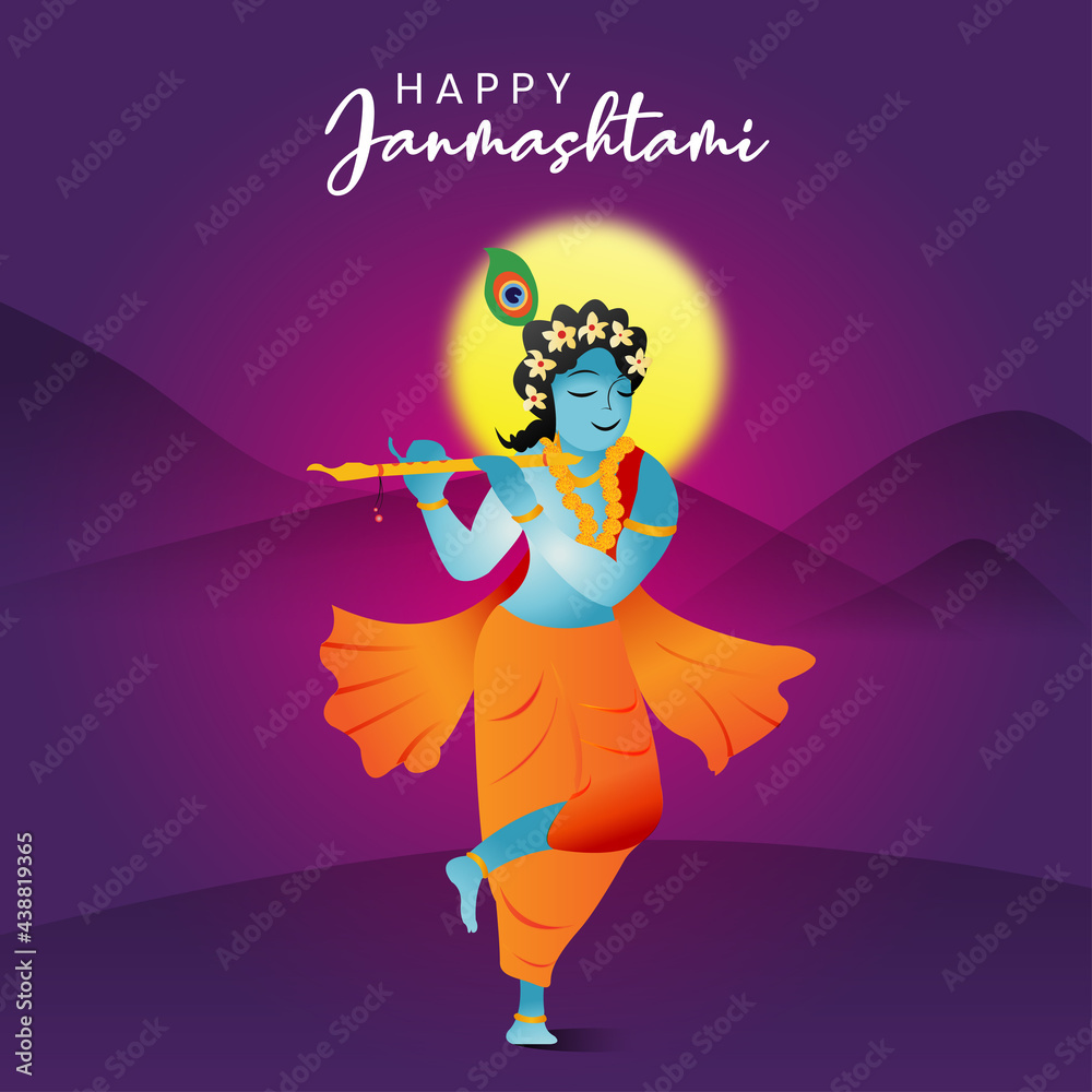 Krishna Janmashtami Purple Background Greeting Template