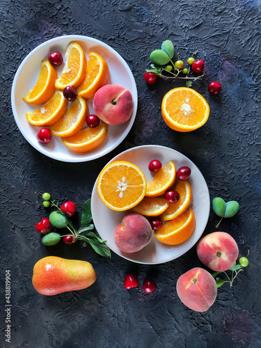 creative fruit background on black background