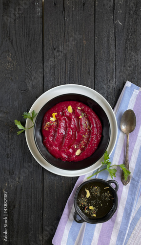 Vegetarian, vegan snack - beetroot hummus  with Keto Crackers