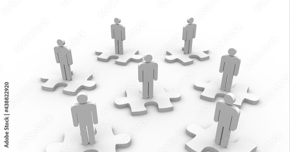 Composition of people silhouettes on jigsaw puzzle pieces on white background Composition of people silhouettes on jigsaw puzzle pieces on white background