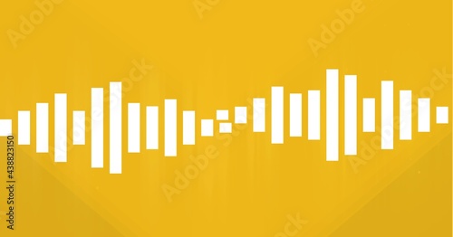 Composition of white graphic music equalizer over yellow background photo