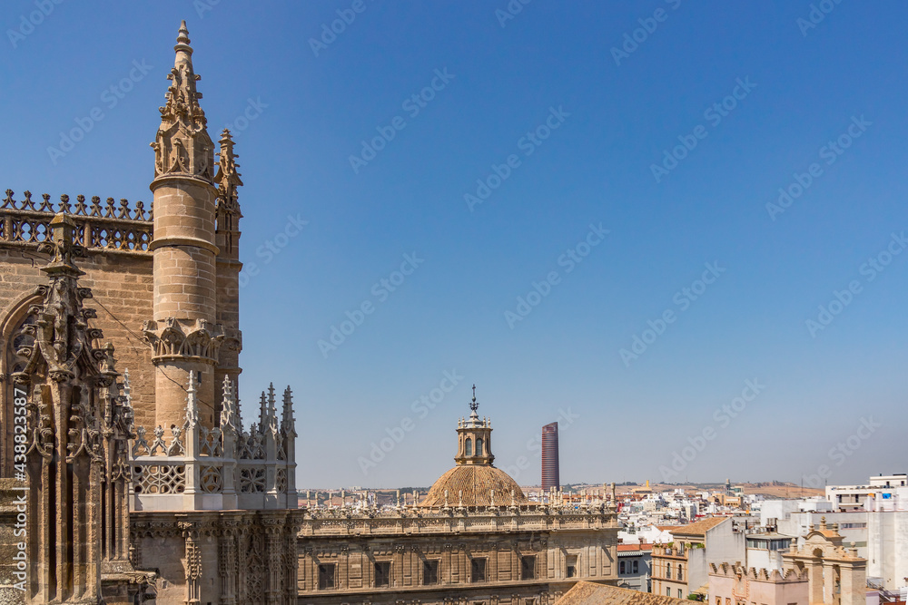 View of Seville from the height of the Giralda tower of Cathedral on a sunny day