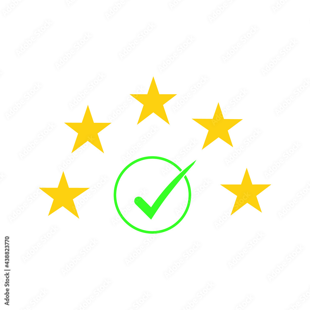 Best rating check mark and 5 star on white backround Best rating check mark and 5 star on white backround