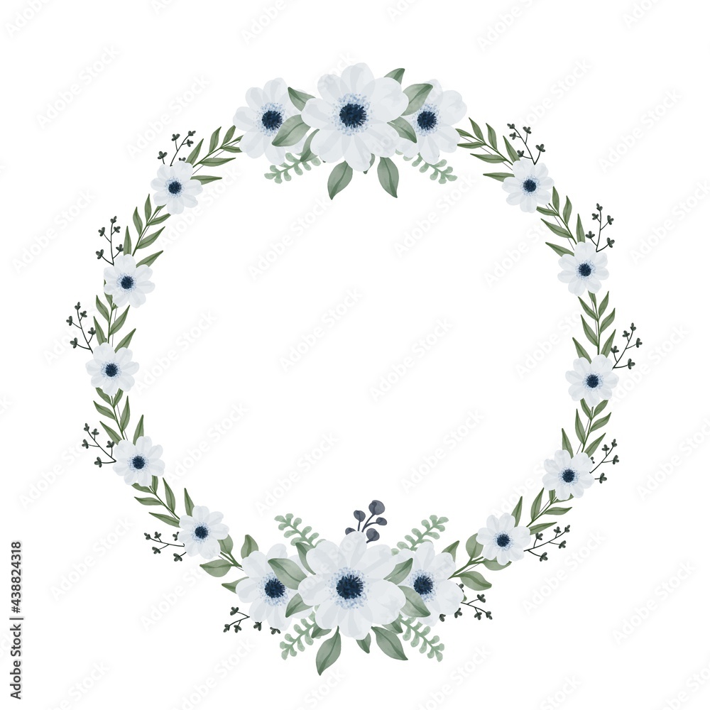 circle frame wreat with leaf and soft blue flower