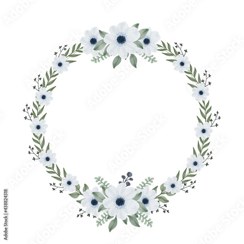 circle frame wreat with leaf and soft blue flower
