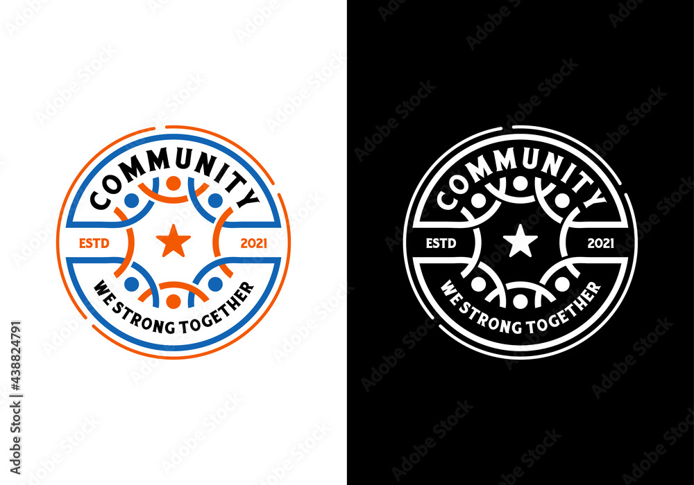 Human social community and teamwork logo concept. Badge, emblem, stamp design inspiration template