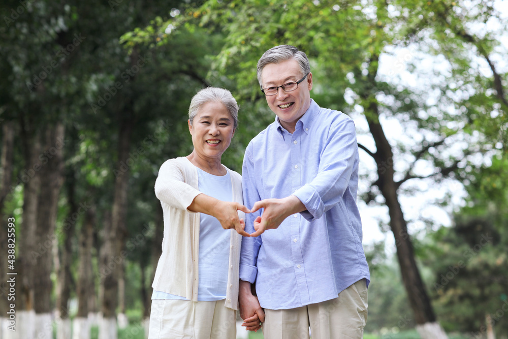 Happy old couple walking in the park Happy old couple walking in the park