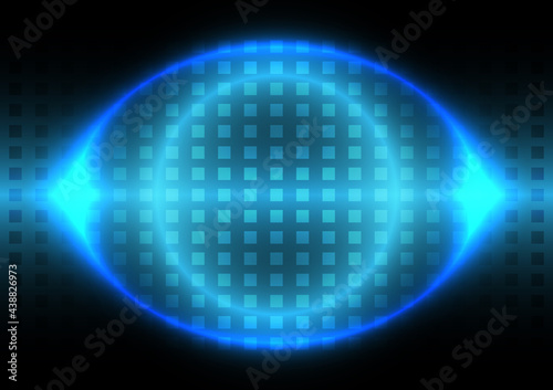 Blue light neon. Futuristic background. Glowing circle and square pattern screen