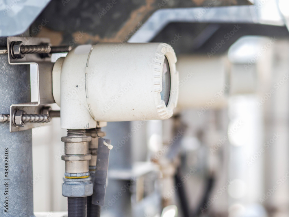 Temperature sensor for measuring instrument close up in industry zone at power plant. Temperature sensor for measuring instrument close up in industry zone at power plant.